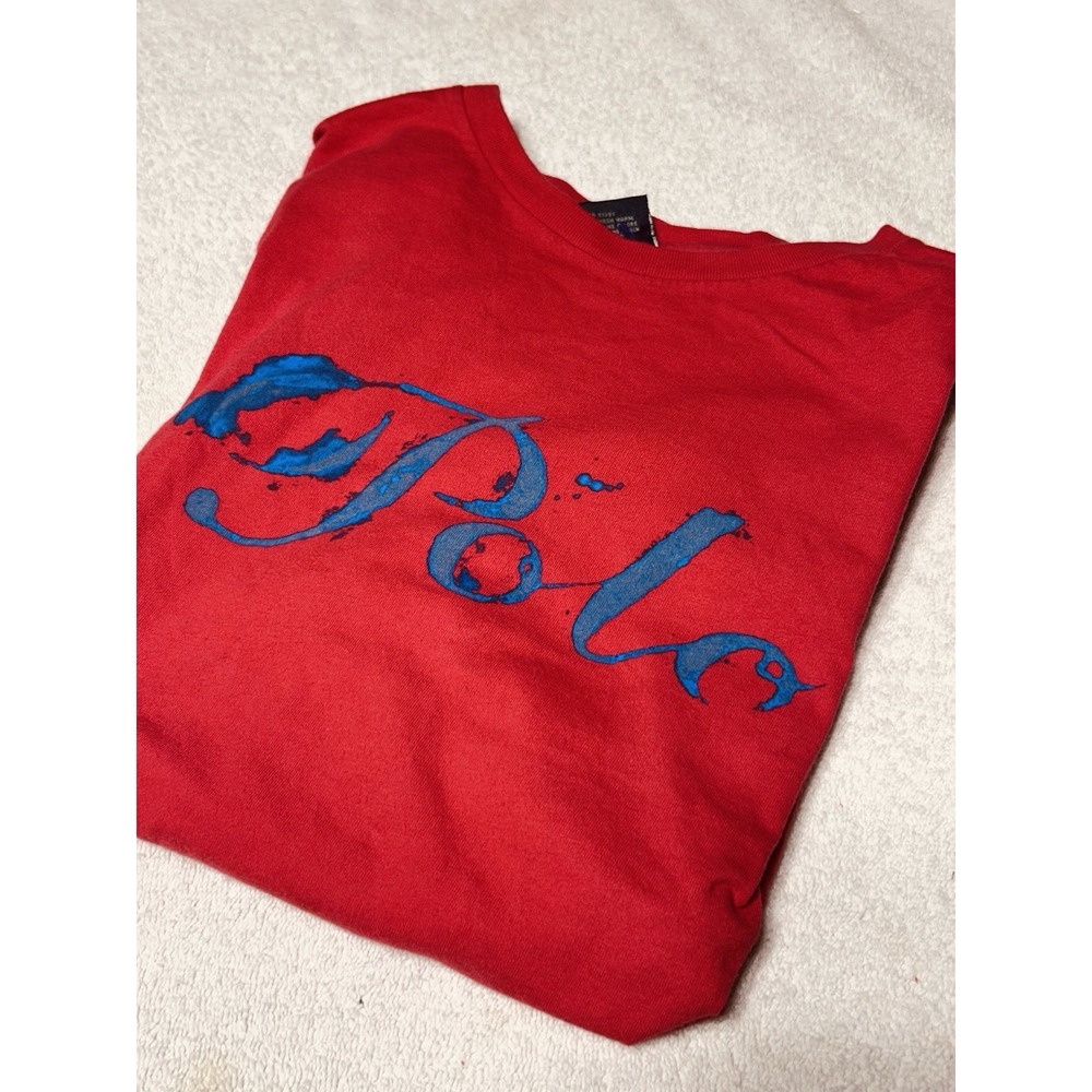 Vintage 90s Polo Ralph Lauren Watercolor Script T Shirt Red Mens L Mint